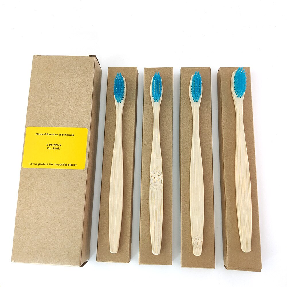 4Pcs bambus zahnbürste mischfarbe Weiche Fibre Eco Friendly hölzernen Zahn Pinsel Weichen borsten Spitze Holzkohle erwachsene oral care: 1198-O-1