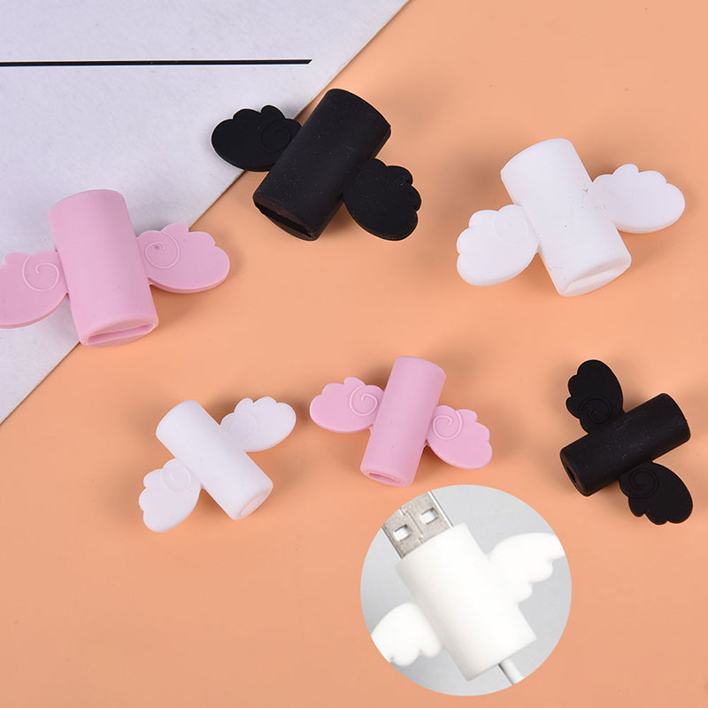 2Pcs Cute Angel Wing Cable Protector Earphone USB Cable Winder Wire Organizer Holder Clip Wrap Desk Set Stationary For Phone