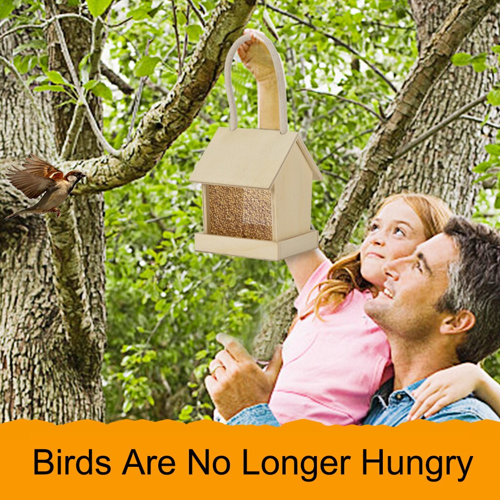 Wooden Bird Feeder House Birdhouse Hanging Nest Feeder With Roof Home Garden Yard Decoration Outdoor Pet Decors Hanging Feeders