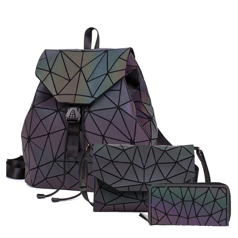 Bao-Mochila con cordón luminoso para mujer, morral diario con geometría, mochilas escolares plegables para adolescentes: Big A 3pcs