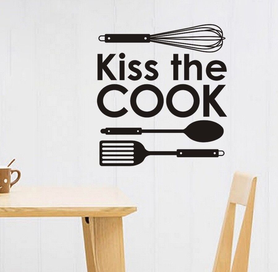 Ins Wall Sticker Kiss The Cook Kitchen Wall Tile Art Sticker - Meat Cuisine Vinyl Decal wall quote sticker D861
