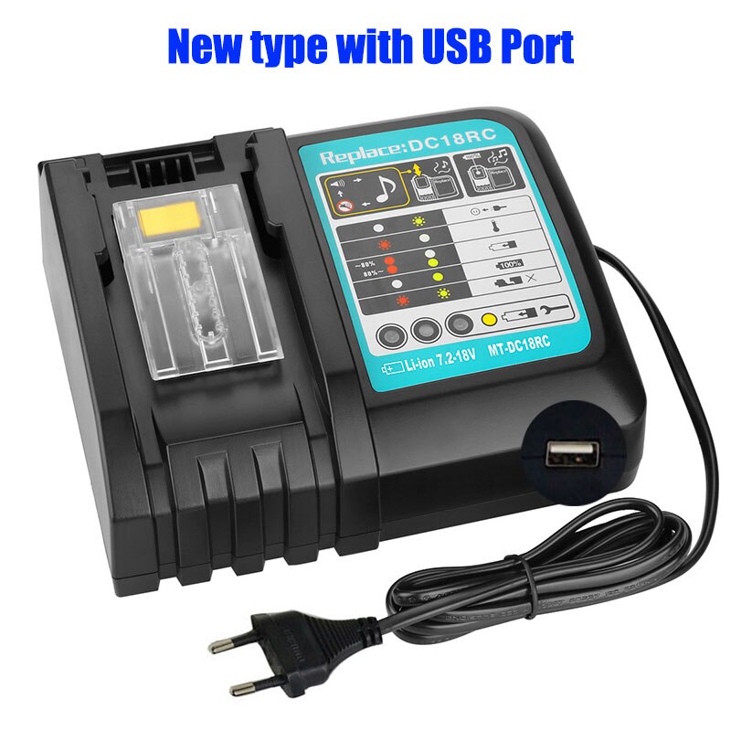 2 stk 18v 18.0ah genopladeligt batteri 18000 mah liion batteri udskiftning elværktøjsbatteri til makita  bl1860 bl1830+3a oplader: Blå