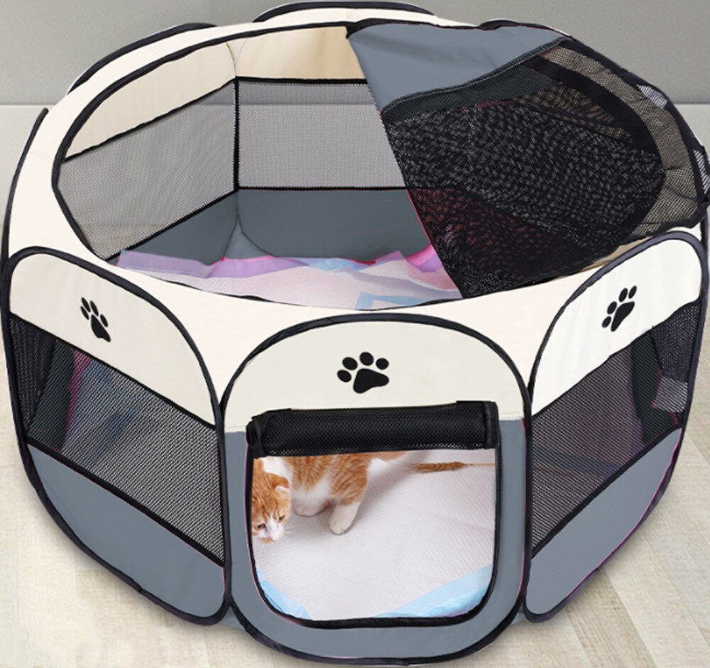 Perreras portátiles para perros y gatos, tienda de campaña plegable para interiores, jaula octagonal, nido para nacimiento, conejo y gatito: grey / M 91X91X58cm