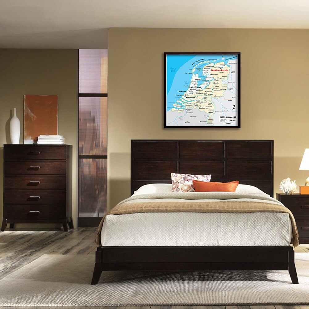 90*90cm Topography Map of The Netherlands s Non-woven Canvas Painting Wall Art Poster Classroom Home Decoration School Supplies