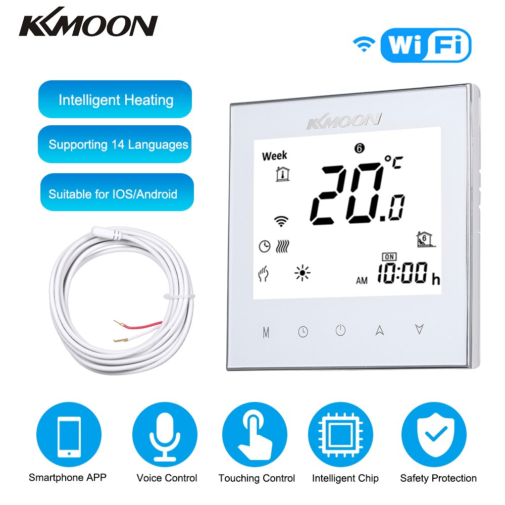 Kkmoon termostater digital gulv wifi opvarmningstermostat til varmesystem gulvluftsensor rumtemperaturregulator: Hvid med wifi