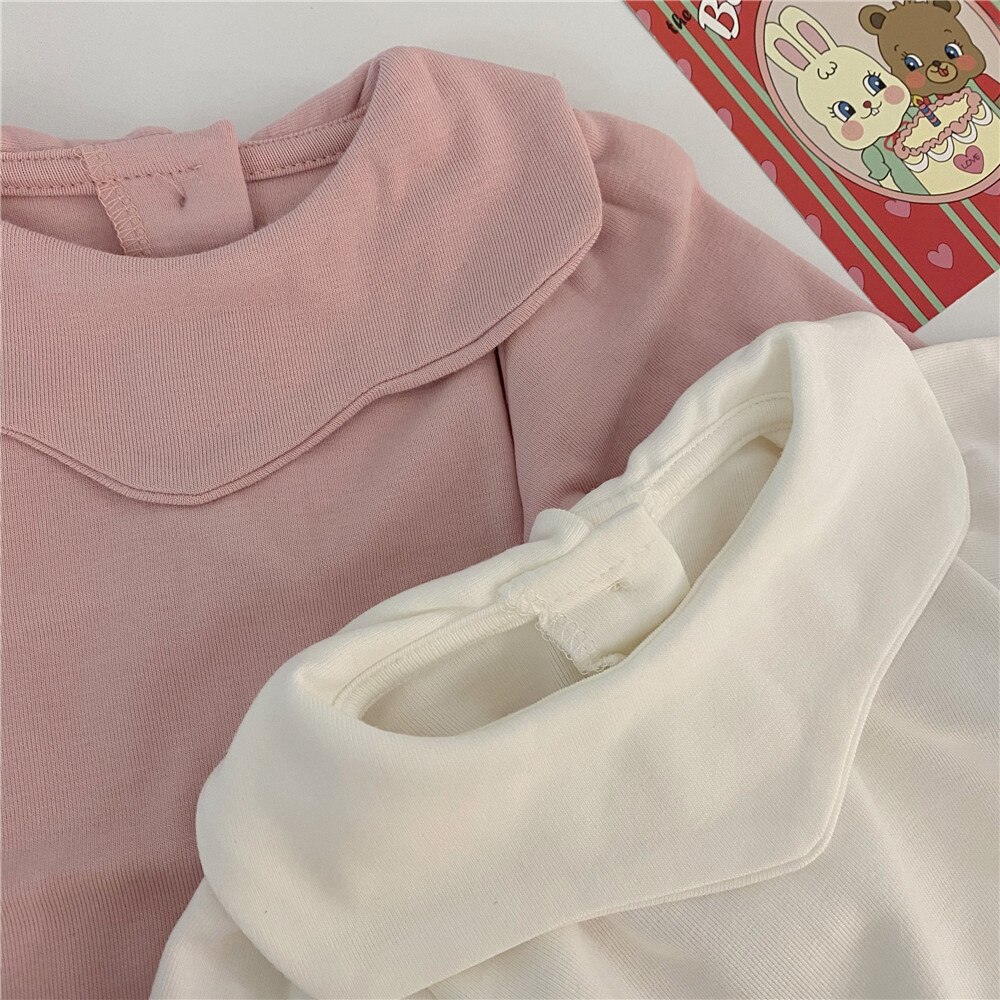 Autumn Newborn Baby Girl White/Pink T Shirts Infant Kids Long Sleeve Cotton Solid Blouses Tops Tee Shirts Toddler Babies Clothes