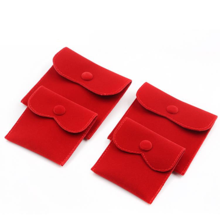 Umschlag samt Schmuck Tasche mit Snap Lagerung Tragbare Weiche Lint Samt Flanell Armband Halskette Tasche: red / 8x8cm