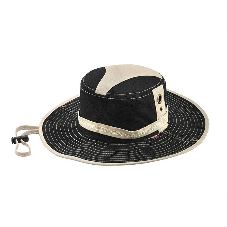 Match color Summer Cowboy Bucket Hats Fisherman's hat Man outdoor mountaineering trip sun hat pure cotton summer fishing sun hat: BLACK