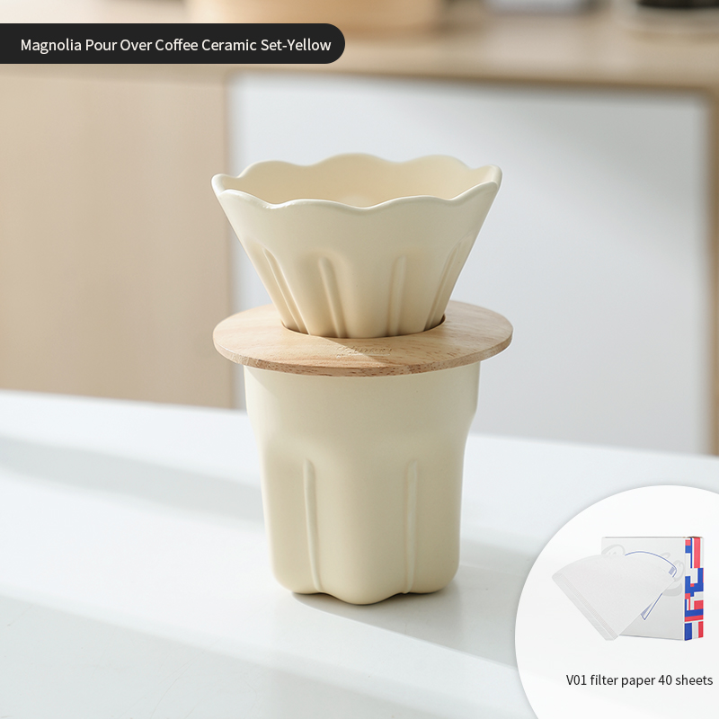 Taza con filtro de café de cerámica V01, juego de tazas de café con filtros reutilizables con soporte de madera, gotero de embudo, taza con filtro de flores, accesorios para café: Gris claro