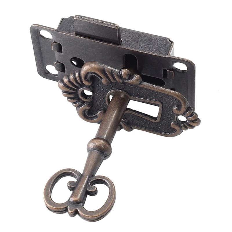 Cerrojo de pestillo antiguo, cerraduras de cajón de hierro Vintage con llave, herrajes decorativos para muebles, joyero de madera, gabinete