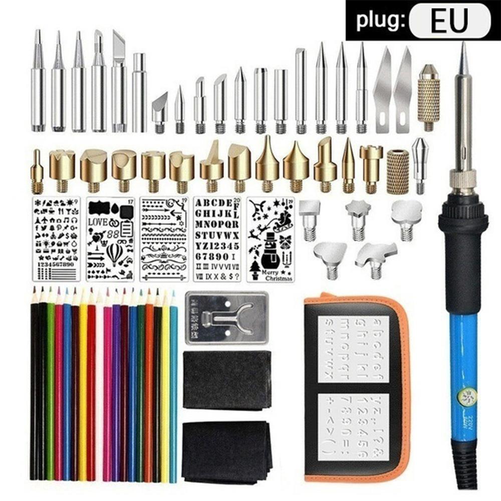 Edelstahl Multifunktions dauerhaft Elektrische Lötkolben Holz Brennen Bausatz Gravur Stift Brandmalerei Werkzeug umdrehen Wort: 71Stck EU Stecker