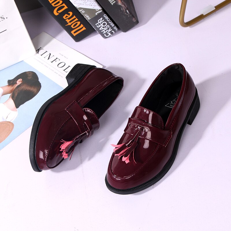 bas épais plate-forme chaussures femme frange gland Oxfords femmes chaussures mocassins femmes chaussures plates en cuir verni sans lacet dames chaussures