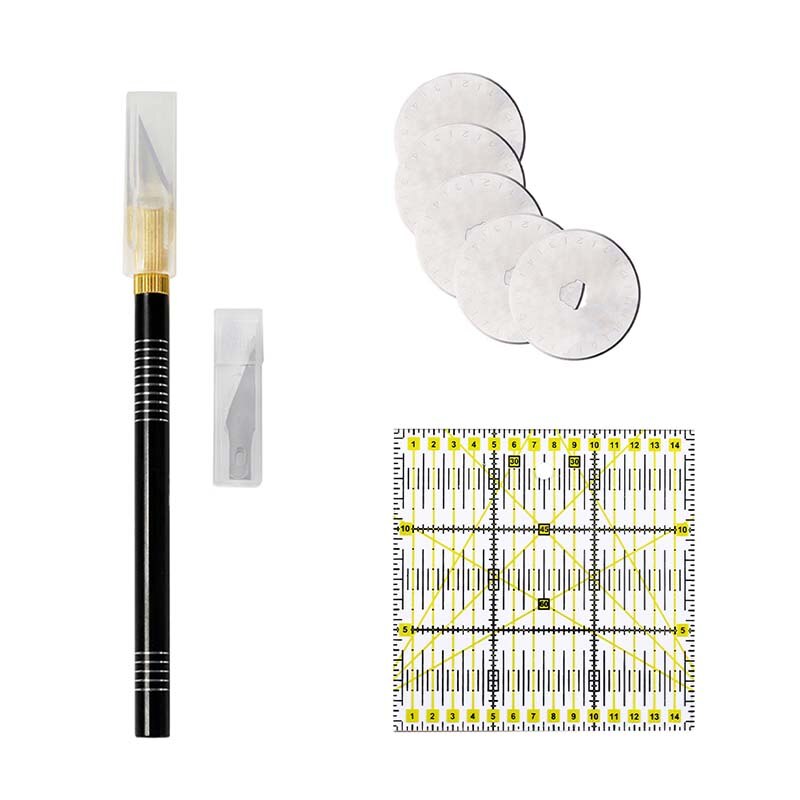 Dressmaking Sewing Kit Leather Craft Tool Hand Cutting Plate Tailor Knife Patchwork Cloth Rotary Cutter Quilting Ruler Blade Set