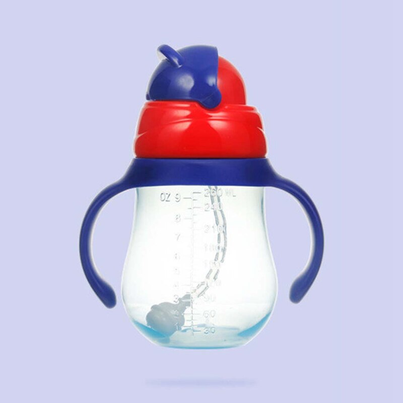 260ml/330ml kinderen school drinkbeker met handvat baby kinderen leren voeden drinkwater met rietje siliconen fles: Bl -2