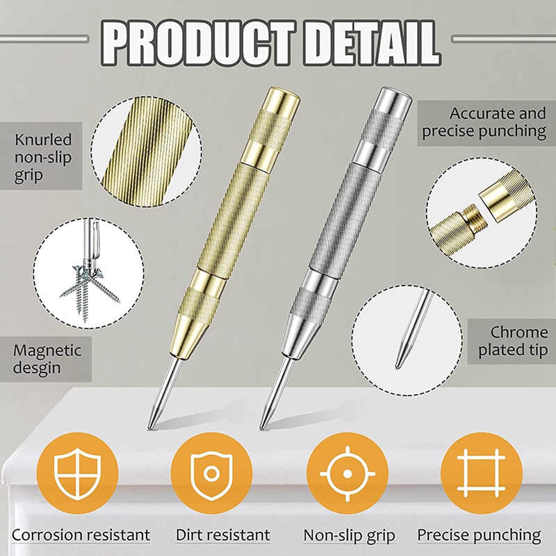 2 Pieces Scriber Tool 2 Pieces Center Punch Aluminum Automatic Center Pen for Metal Glass Ceramics Gold Welding