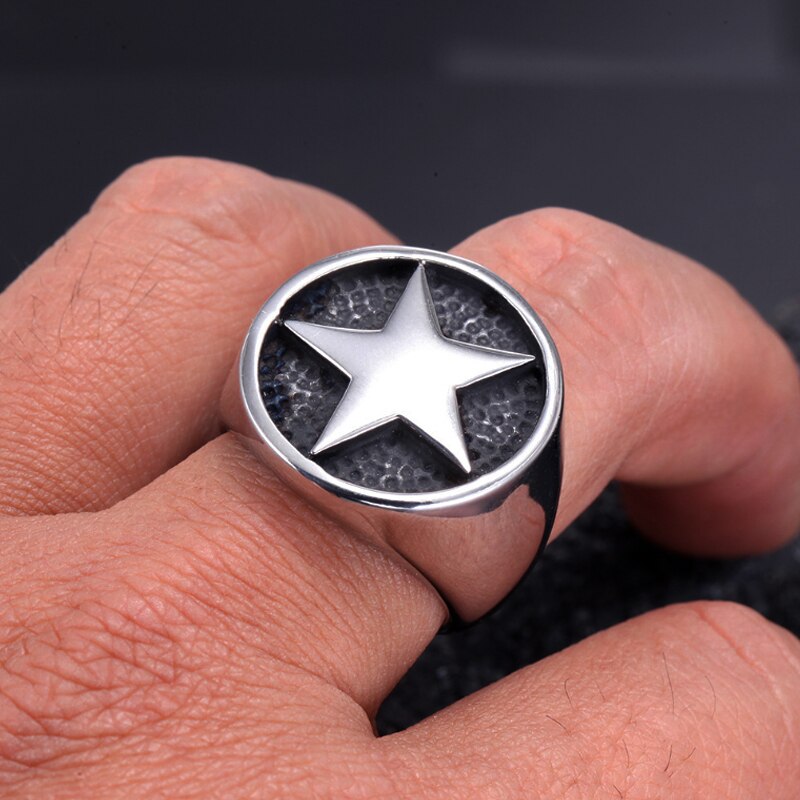 Mode Lucky Star Signet Ring Voor Mannen En Vrouwen Klassieke Vijfhoek Sterren Rvs Biker Ring Talisman Goede Lucky Sieraden