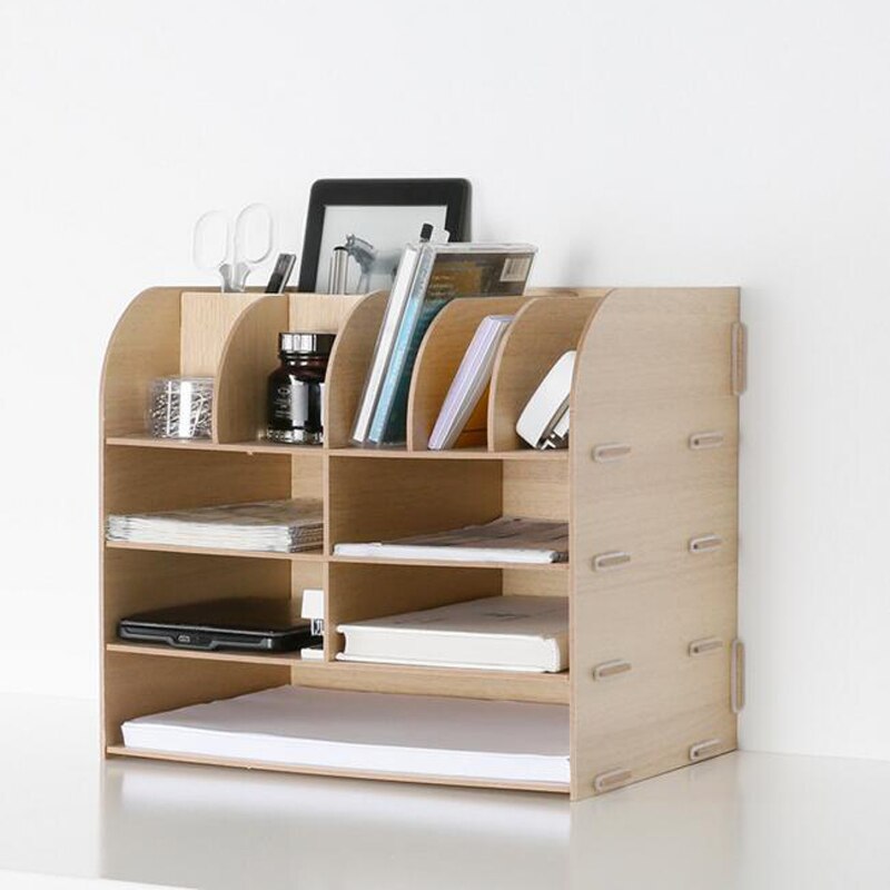 DIY drewno ręka zrobiony Organizer na biurko biuro szkolne akcesoria biurowe Organizer 13 bloków taca na dokumenty stojak na książkę taca