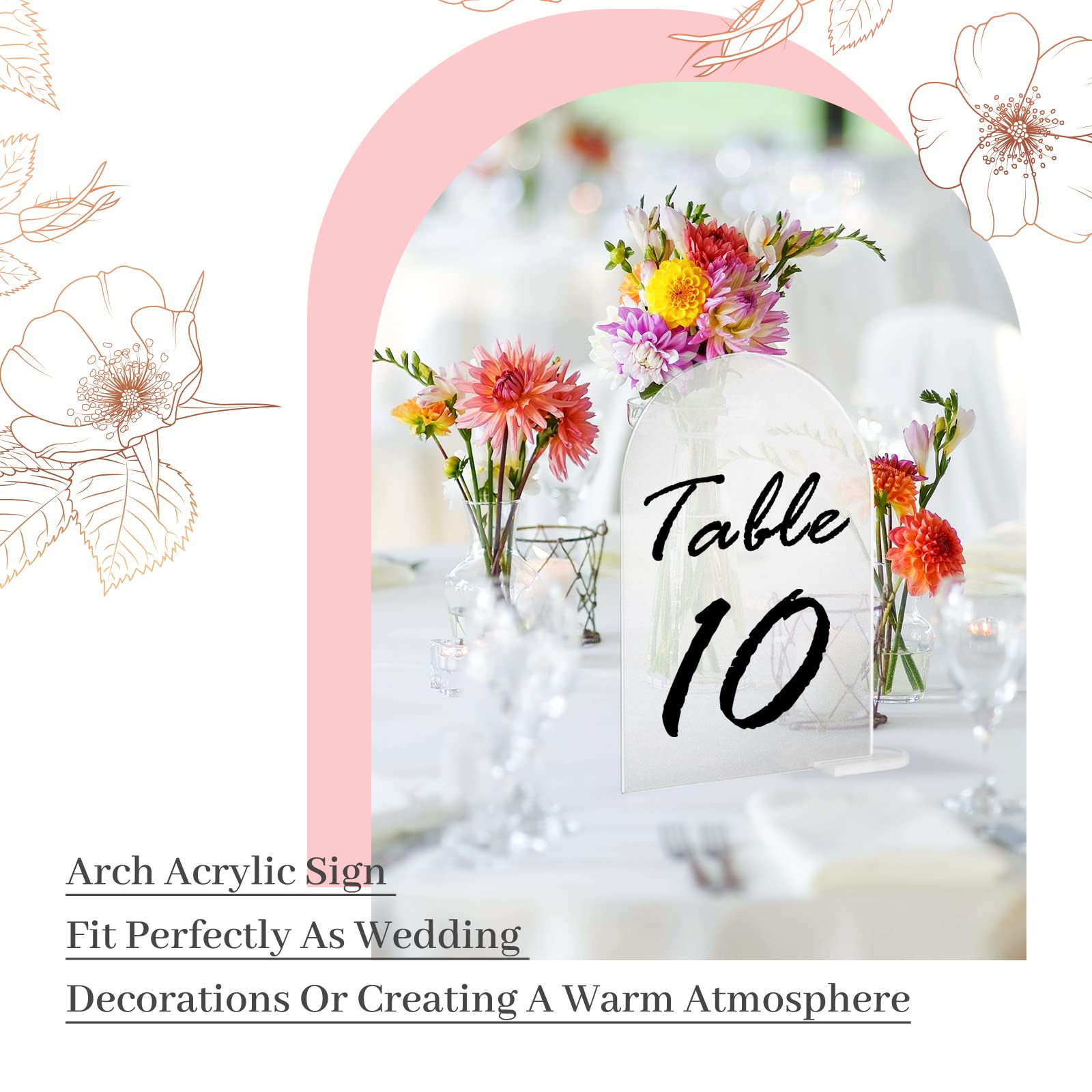 Panneau acrylique en arc transparent avec support, signes de nom vierges, porte-numéro de Table en arc, plaque pour décoration de mariage, 5 à 10 pièces
