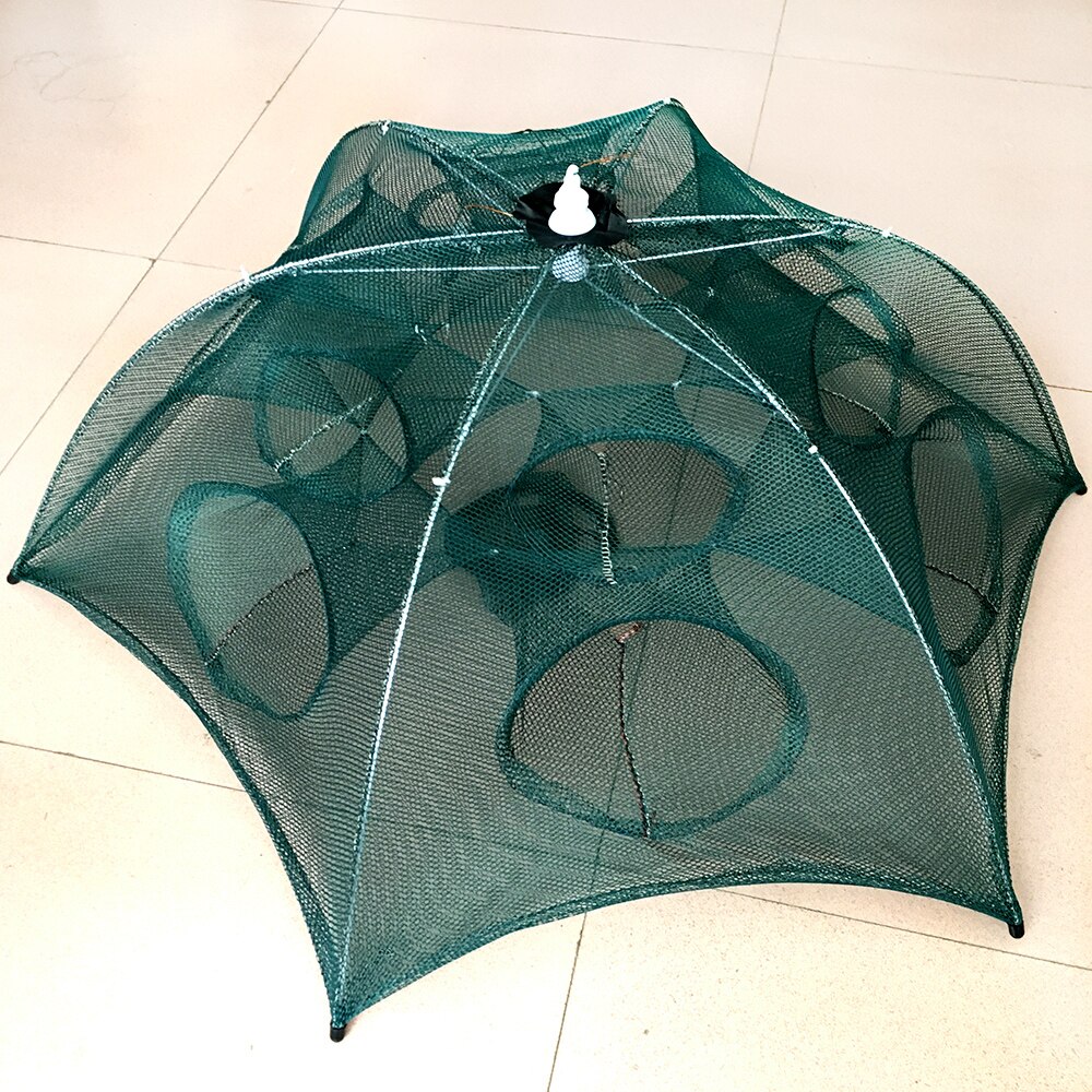 Filet de pêche automatique renforcé en Nylon, 4 à 20 trous, Cage à crevettes, piège à poissons et crabe, pliable