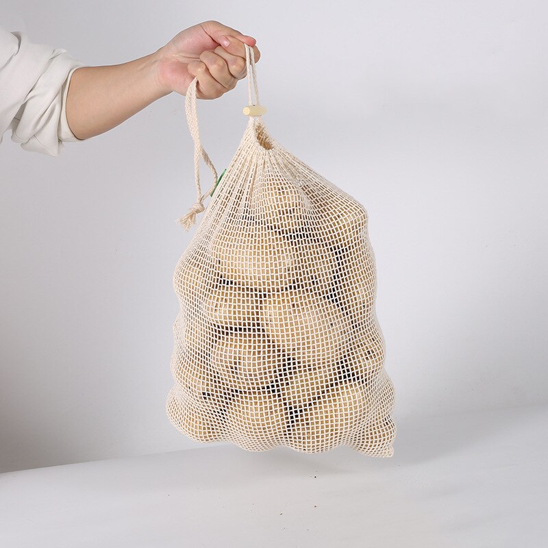 3pcs Reusable Pure Cotton Mesh Bag Vegetable Bags Produce Bag Fruit Storage Bag Supermarket Eco Shopping Bags Kitchen Organizer