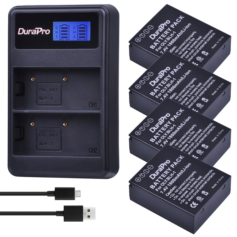 1800mAh BLH-1 BLH1 Battery with Charger for Olympus E-M1 Mark II, E-M1X, E-M1 Mark III Camera: 4Battery 1Charger
