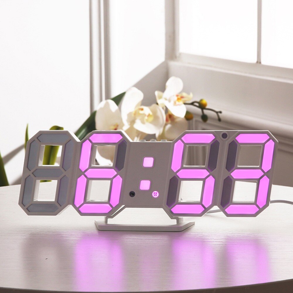 3D LED Moderen Wandklokken Display 3 Helderheid Niveaus Dimbare Nachtlampje Snooze Functie voor Thuis Keuken Kantoor #252761