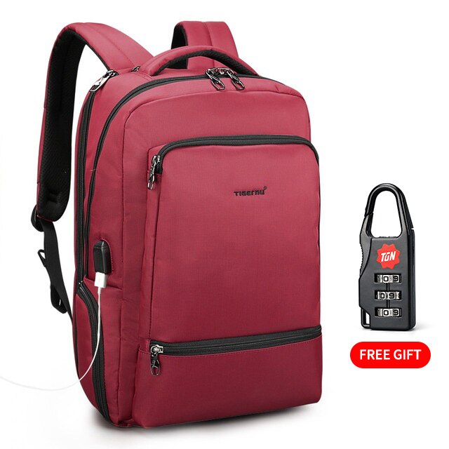 Tigernu Anti theft 15.6&quot;Laptop USB Charging Women Backpack Waterproof Travel Solid Mochila Women Large Capacity Schoolbag Female: Red