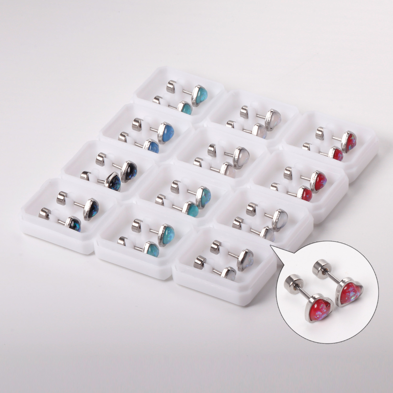 12 pares Korean aretes acero inoxidable quirúrgico piercing acero inoxidable pendientes dorado pendientes para niñas pendientes corazon rosa aretes de acero inoxidable para mujer: Color amarillo claro