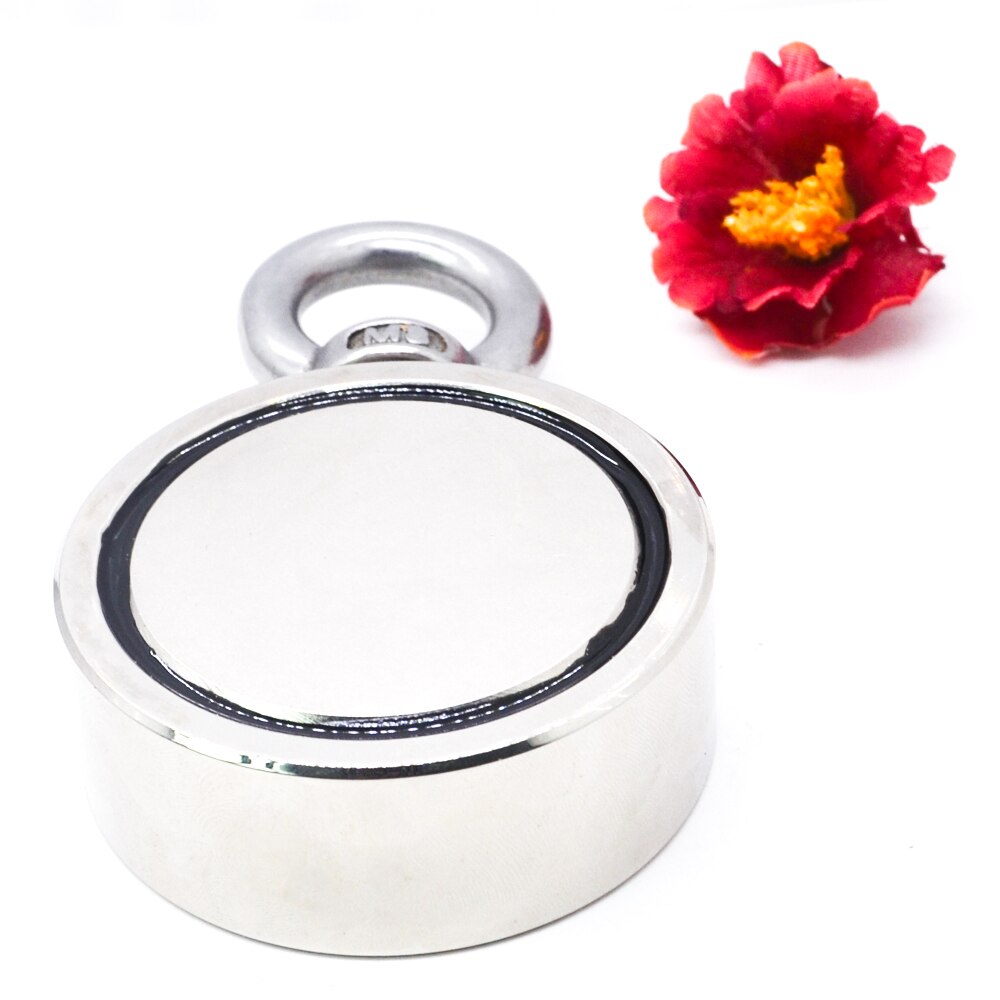 Double Side Magnet Fishing,Combined 300Kg Pulling Force,D60mm Diameter,Super Strong Round Neodymium Fishing Magnet Wit