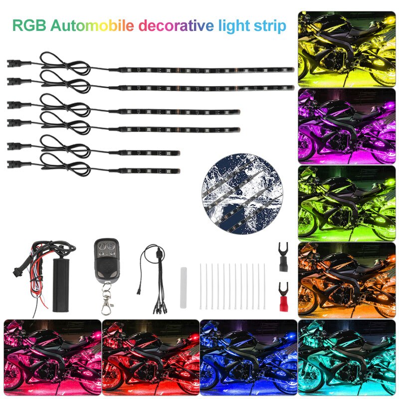 6Pcs 36LED Multicolor Motorfiets Onder Glow Light Strip Kit Rgb Neon Strip Afstandsbediening Atv Suv Decoratieve Strip Lamp