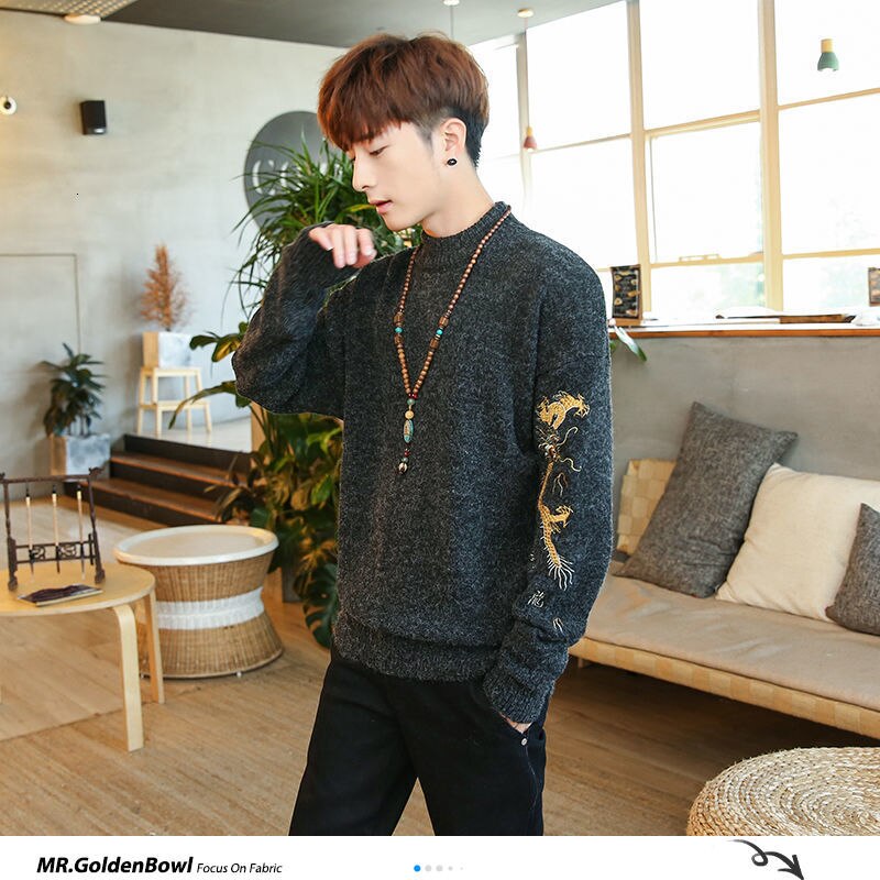 MrGoldenBowl automne hommes chandails Dragon chinois imprimé tricoté pulls grande taille homme pull ample hauts