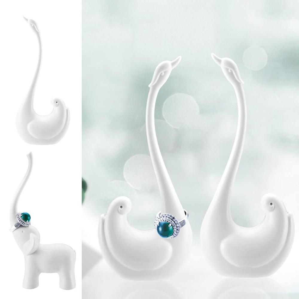 Soporte de escritorio para anillo de elefante y Cisne, estante de exhibición de joyería, organizador decorativo para manualidades de modelado de melamina, color blanco