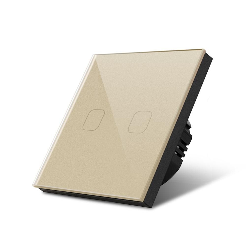 Touch Switch EU/UK standard Crystal Glass Panel Touch Switch, 220V 1/2/3 Gang 1 Way LED Light lamp Wall Touch Screen Interruptor: 2 Gang 1 Way Glod