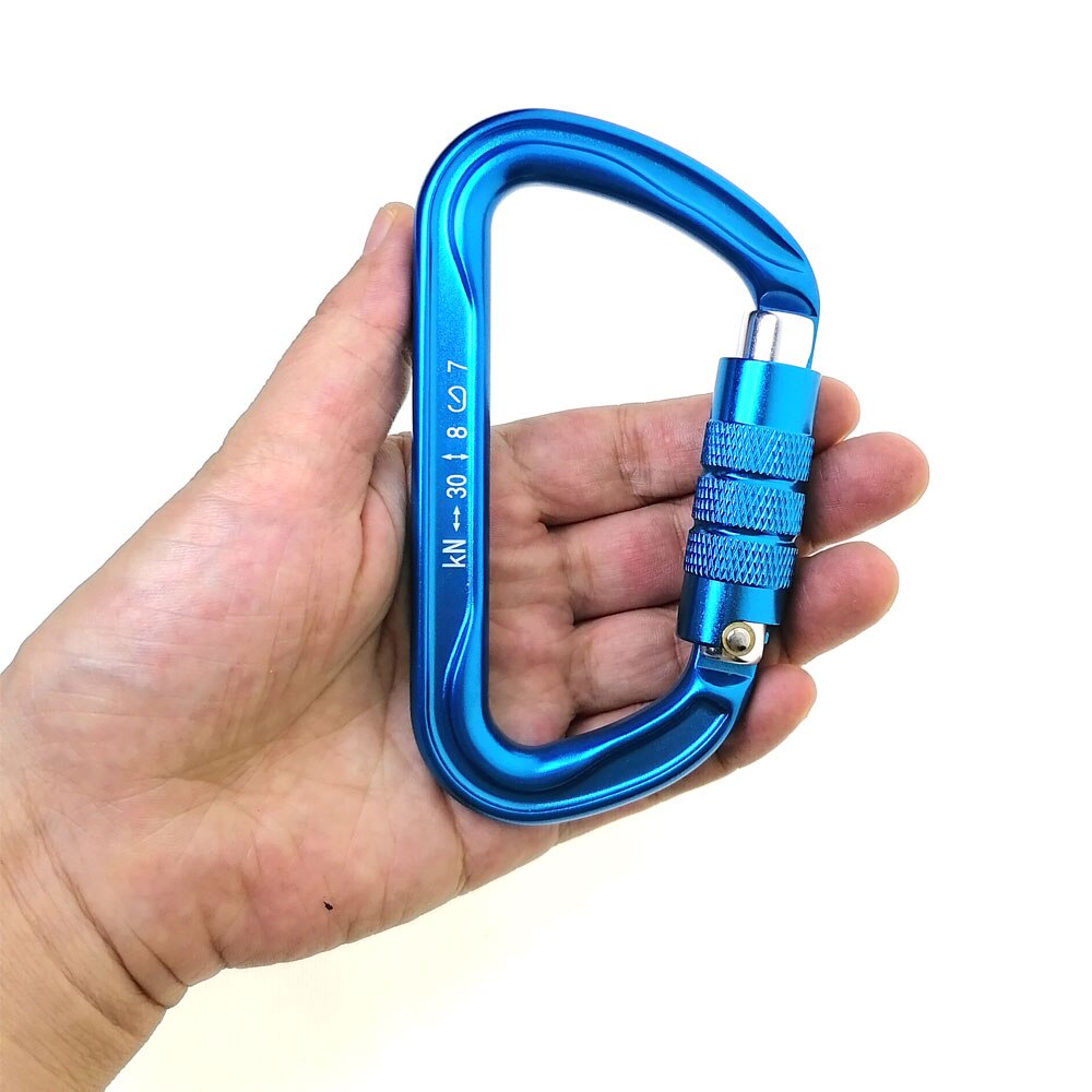 30KN-mosquetón de bloqueo automático para escalada en roca, gancho Maestro en forma de D azul para escalada, espeleología, montañismo, arborista, árbol