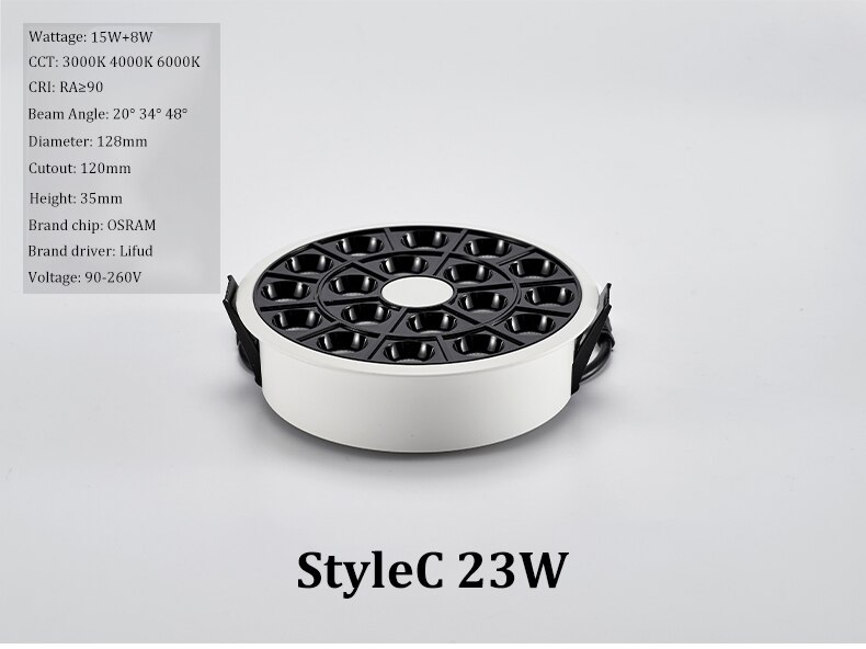 Recessed LED Linear Light High CRI Round LED Grille Spotlight Anti-glare Ceiling Downlight for Bedroom Hotel: Grille Light 23W / Cool White 6000K