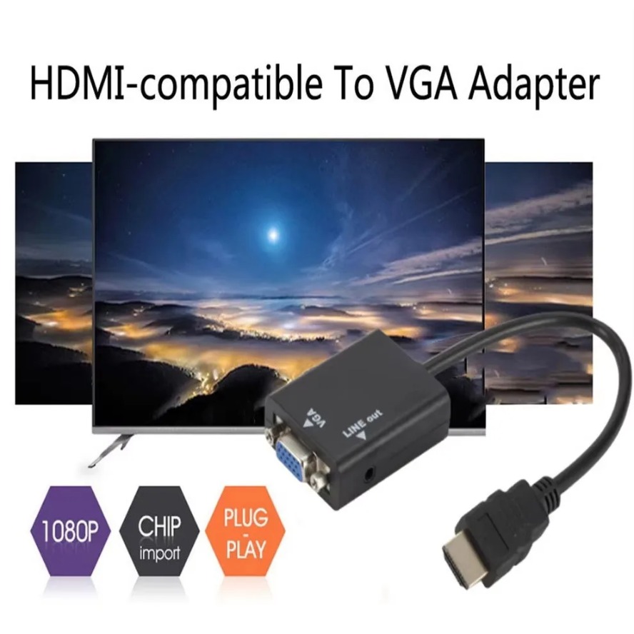 Grwibeou HDMI-compatibel naar VGA-adapter HD 1080P mannelijk naar VGA vrouwelijk converter met audiokabel HDTV NAAR VGA voor pc-laptop tablet