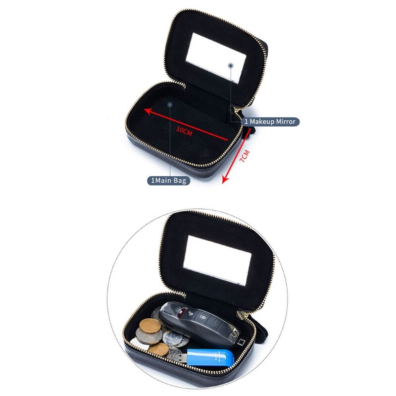 Vrouwen Mini Reizen Lippenstift Make-Up Tas Met Spiegel Vrouwelijke Casual Cosmetische Houder Portemonnee Effen Kleur Toilettas Organizer Bag
