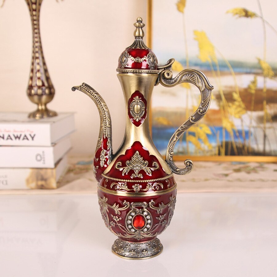 Juego de vajilla de 8 piezas, 1 x tetera, 6 x taza, 1 x bandeja de té, Retro Vintage estilo europeo, adorno de armario, juego de tazas de café árabe de cocina