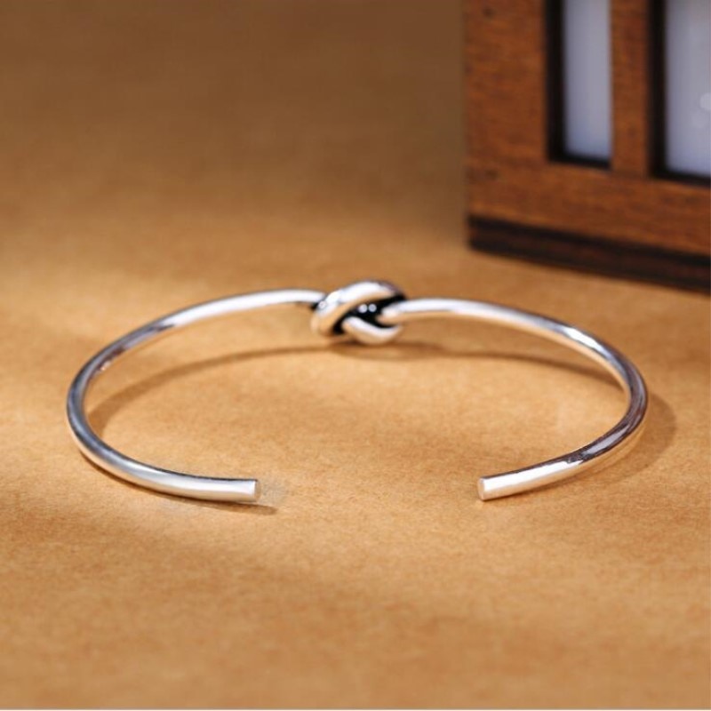 Popular 925 Sterling Silver Jewelry Bracelets Vintage Thai Silver Style Love Tie Braided Female Bangles SB24