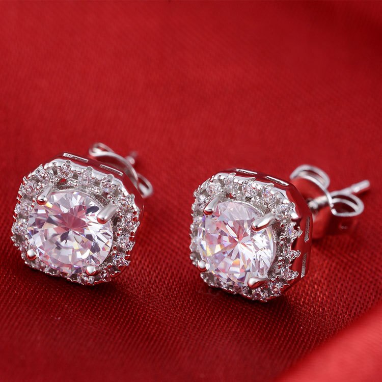 925 Sterling Silver Zircon Stud Earrings Brincos for women Wedding Boucle D'oreille Femme Bijoux christmas bijoux E1104