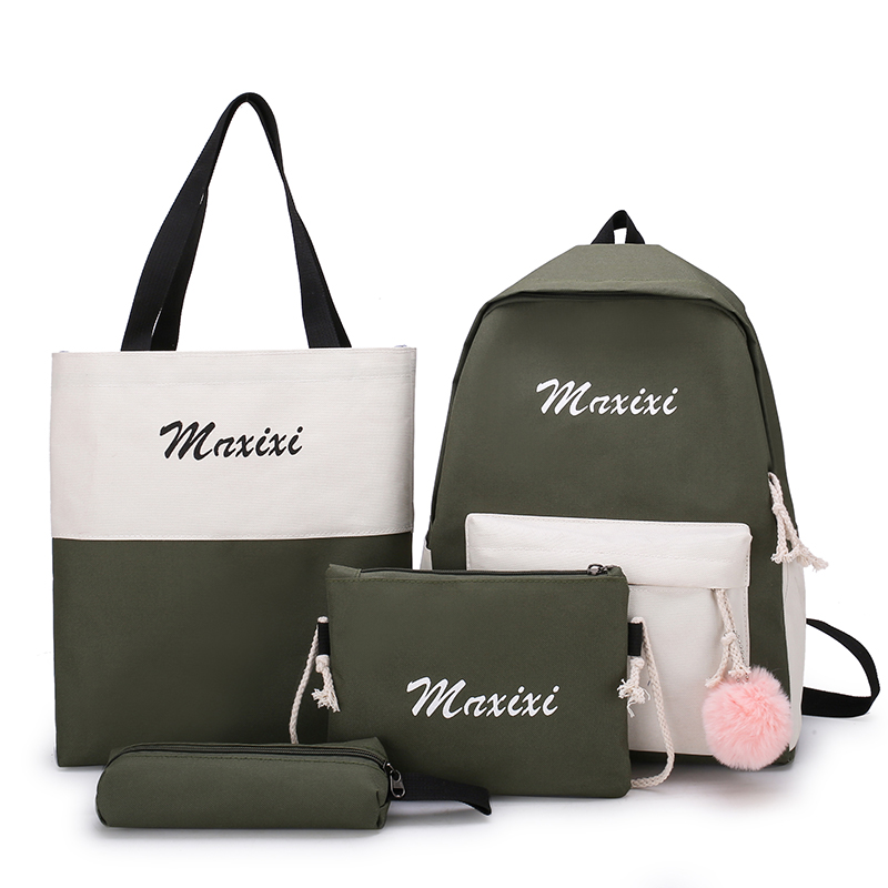 MoneRffi 4 pièces/ensemble décontracté école sacs à dos en Nylon cartable pour adolescents filles étudiant livre sac avec sac à bandoulière: Green