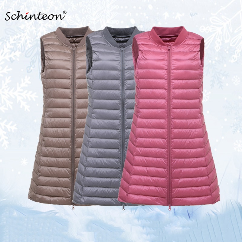 Schinteon Femmes Ultra Léger Vers Le Bas Gilet décontracté Baseball Longue Mince Gilet Automne Hiver Fond Gilet nouveauté