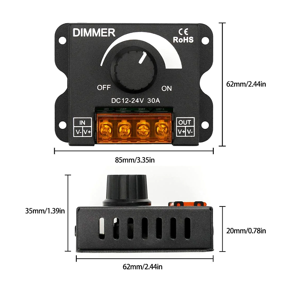 Led-dimmer  dc 12v 24v 8a/30a ljusstyrka justerbar kontroller för bil/husbil enfärgad led-remsa ljus led-dimning