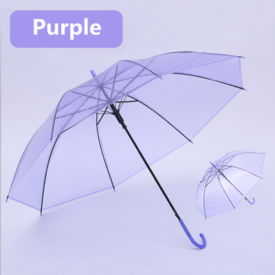 Clear Transparent Rain Umbrella PVC Rain Dome Bubble Rain Sun Shade Wedding Party Umbrellas Long Handle Straight Stick Umbrella: Purple