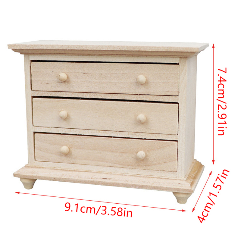 Cajón de almacenamiento de madera en miniatura para casa de muñecas, armario, casillero, mesita de noche, muebles, modelo de decoración, accesorios de juguete, 1:12: Gris claro