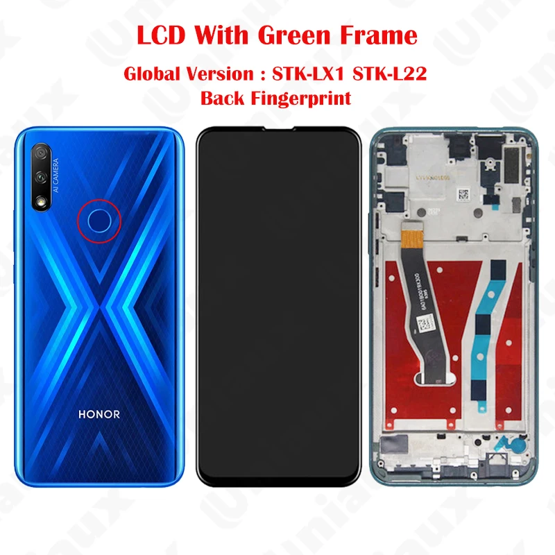 6.59 tuuman huawei honor 9x pro lcd-näyttö kosketusnäyttö digitizer kokoonpano varaosat honor 9x näyttö: Sininen lootus