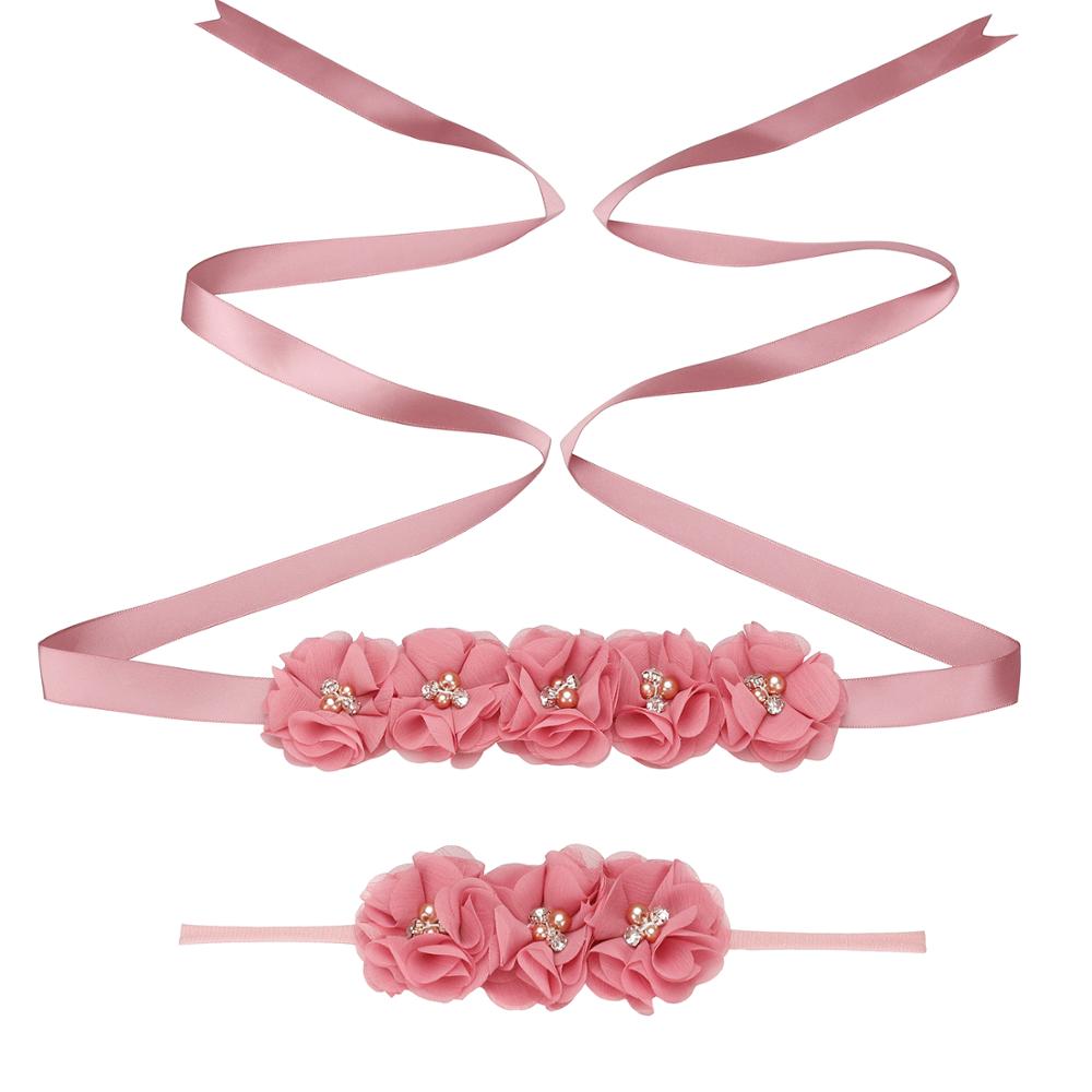 Nuevos cinturones de flores de cinta de seda cinturones de fajín de señora niña con niños Chiffon flor diadema accesorios de boda decoraciones
