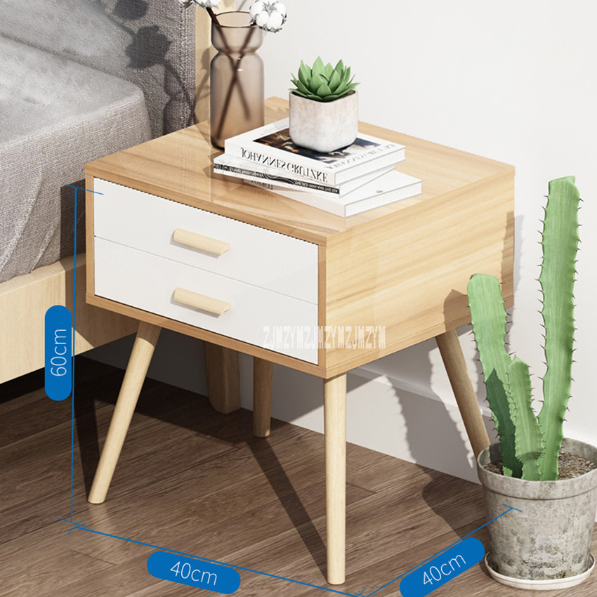 077 Night Table Modern Simple Bedstand 2-Drawer Small Bedside Cabinet Mini Bedroom Storage Tea Coffee Table Nightstand Beech Leg: B