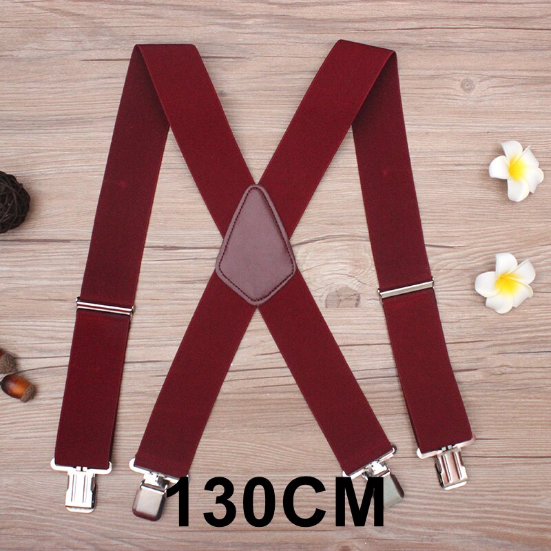 130 cm Plus size Bretels Voor zware Mannen Broek Met 4 Sterke Clips 5 cm Brede Bretels Met X -Back Broek Man Bretels Strap: Wine-130cm