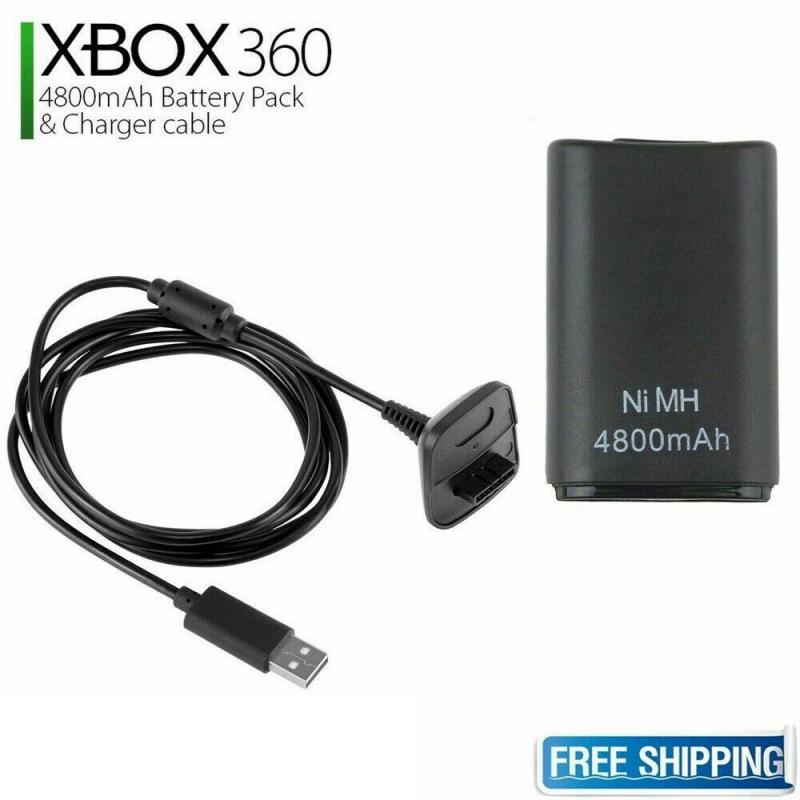 Zwart/Wit 4800Mah Draagbare Dubbele Oplaadbare Batterij + Usb Charger Cable Pack Voor Xbox 360 Draadloze Controller
